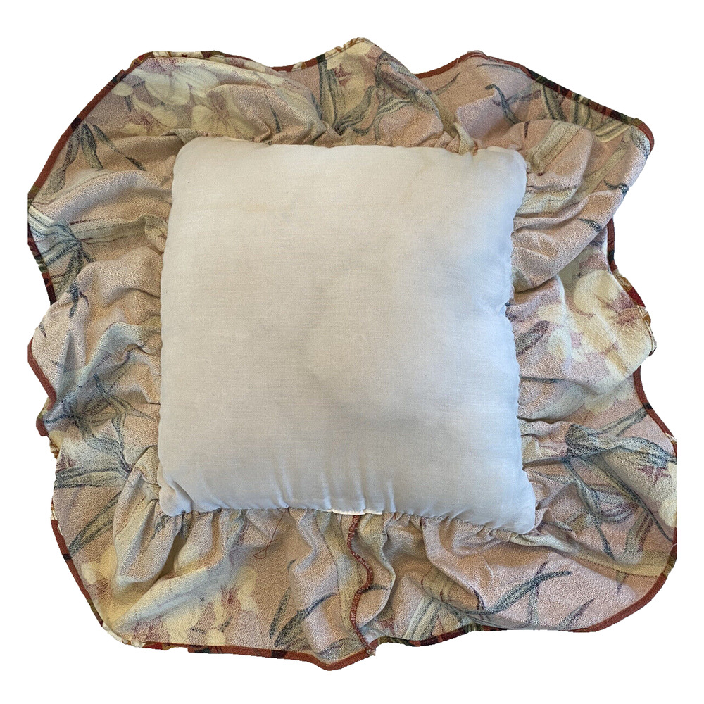 MCM Barkcloth Throw Pillow Decor Tropical White Orchid Design Billowy Fringe - Picture 6 of 8